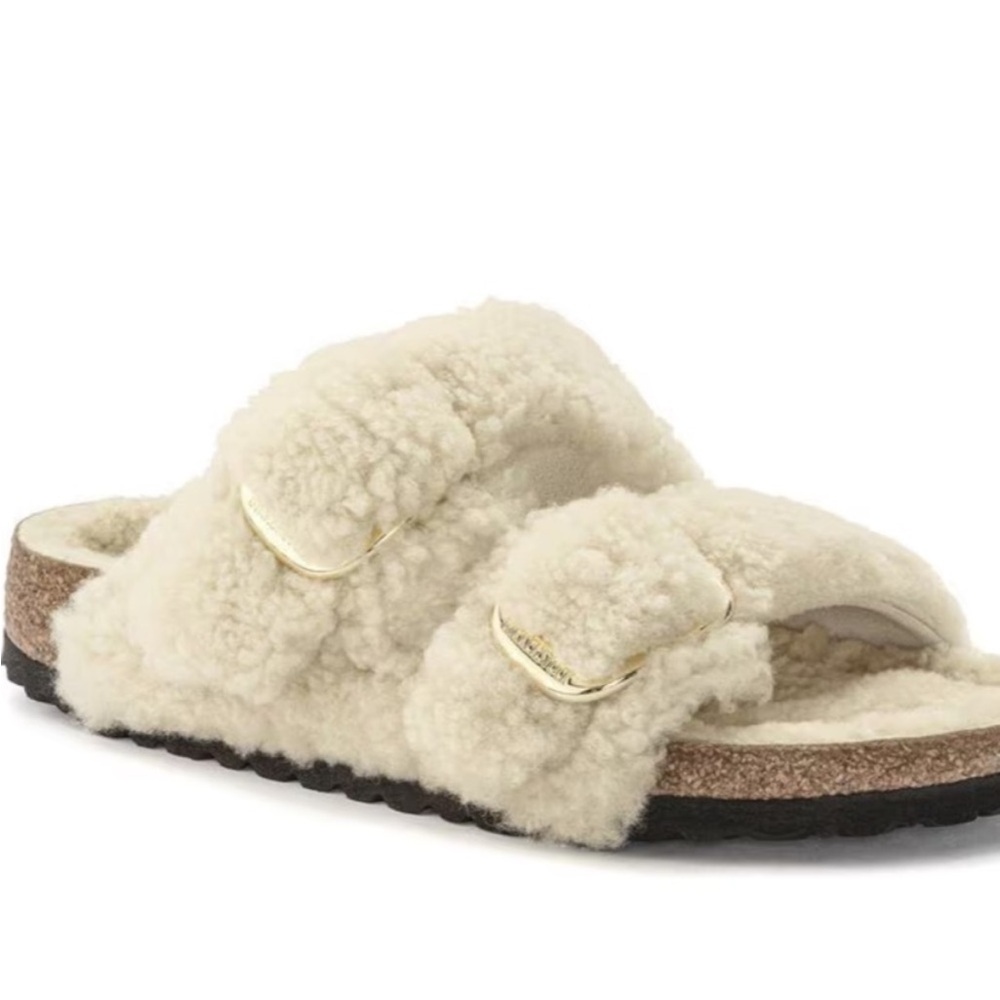 Auden Cream Shearling Sandals Birkenstock style sz 10